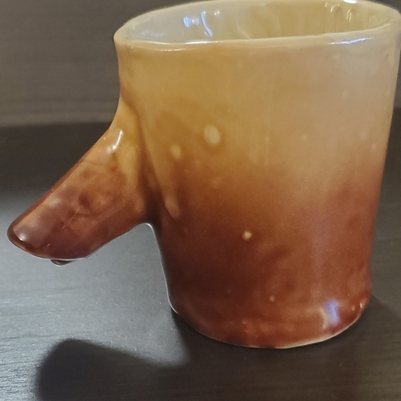 Unique Pottery Mug Opened Handled Glazed Creamy/Brown Signed AJC 6f90005B - Picture 3 of 10